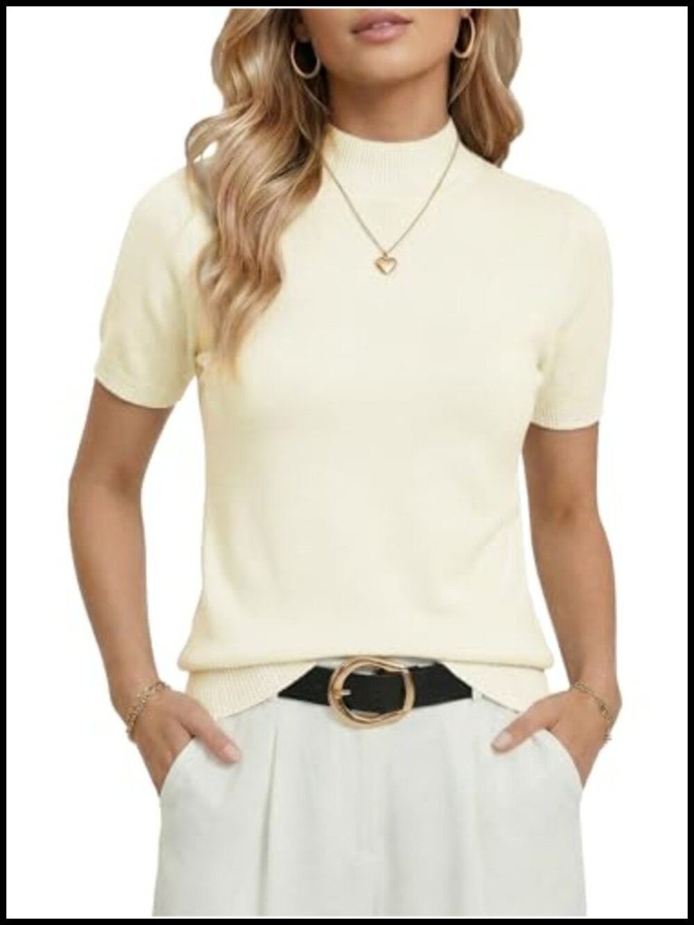 Women's Short Sleeve Mock Neck Knit Pullover Sweater - Business Casual